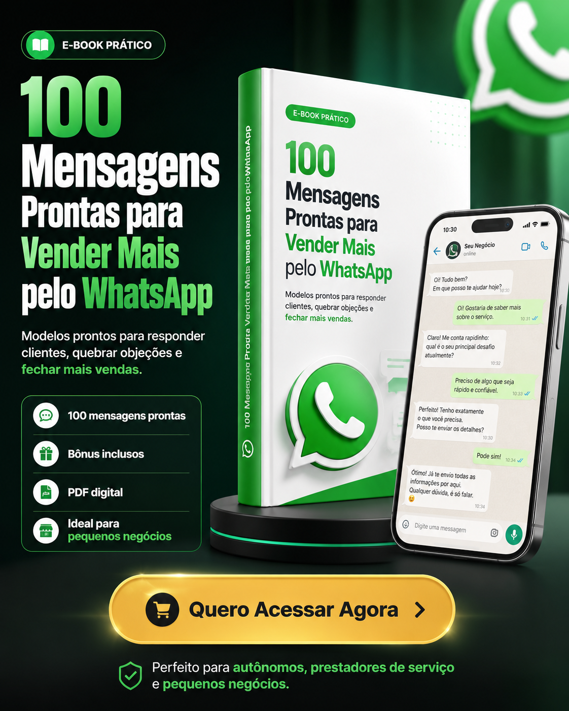 Capa do e-book 100 Mensagens Prontas para Vender Mais pelo WhatsApp